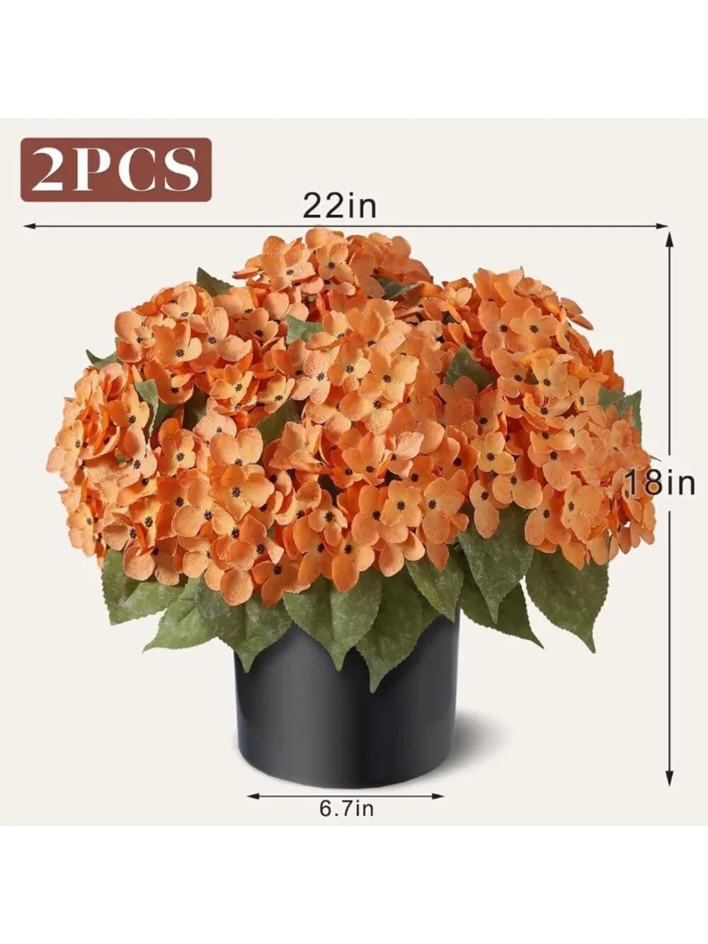 Set of 2 Artificial Fall Hydrangea Topiary Balls for Porch Decor - Orange